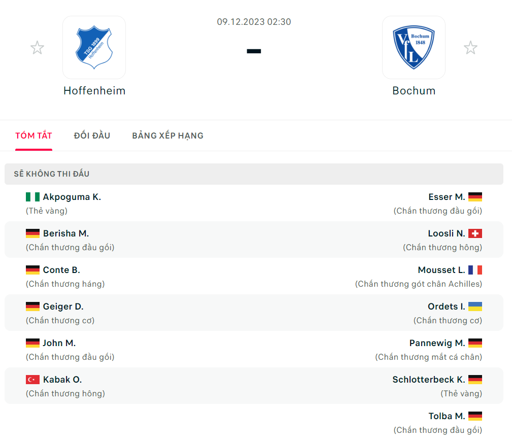 Hoffenheim vs Bochum